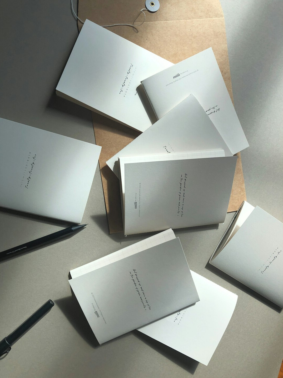 Stack of handwritten research notebooks and index cards on a desk