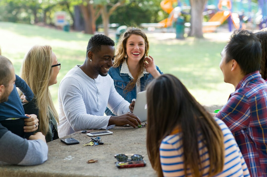 diverse group of friends talking